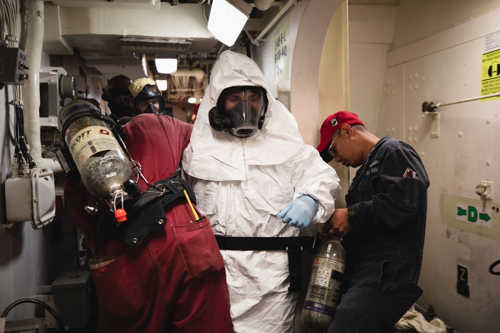 USS John S. McCain conducts a damage control drill