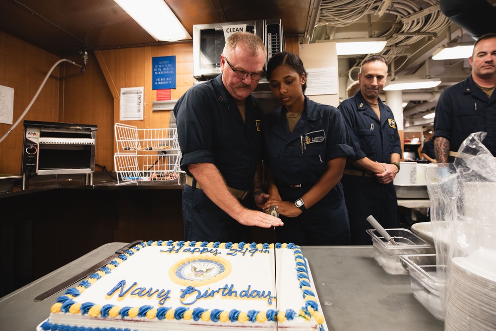 USS John S. McCain celebrates the Navy's 249th birthday