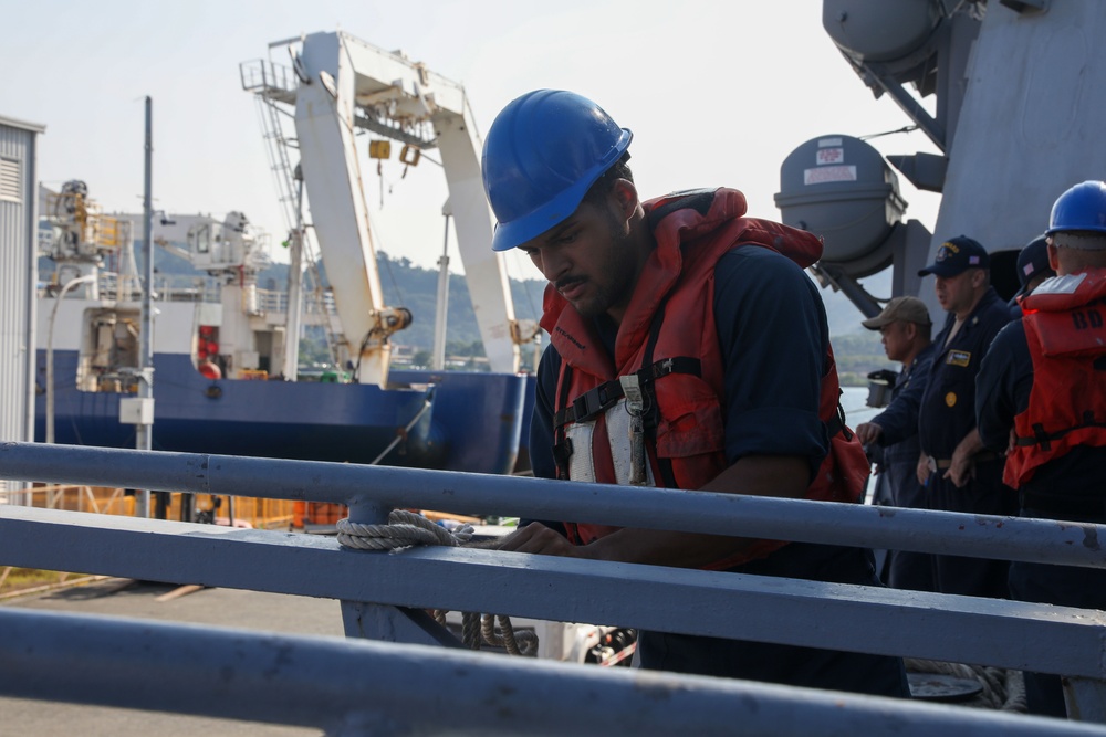 Sailors aboard the USS Howard conduct Sea and Anchor during Sama Sama 2024 in Subic, Philippines