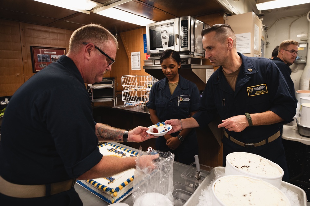 USS John S. McCain celebrates the Navy's 249th birthday