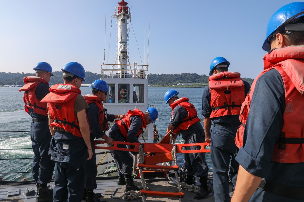 Sailors aboard the USS Howard conduct Sea and Anchor during Sama Sama 2024 in Subic, Philippines