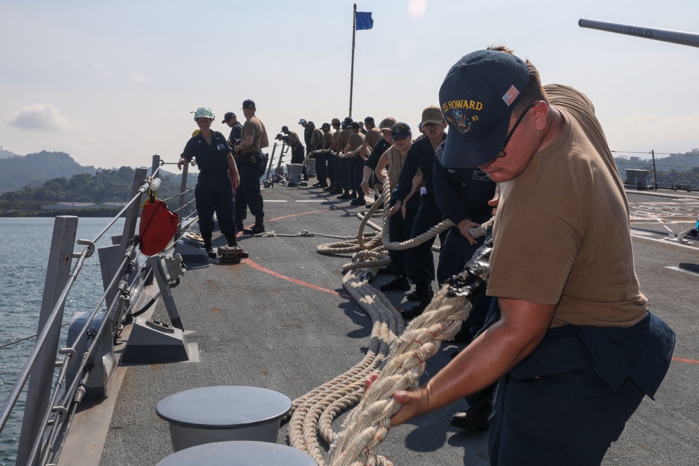 Sailors aboard the USS Howard conduct Sea and Anchor during Sama Sama 2024 in Subic, Philippines