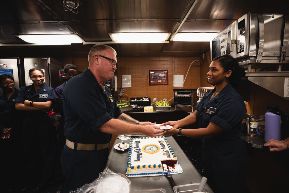 USS John S. McCain celebrates the Navy's 249th birthday