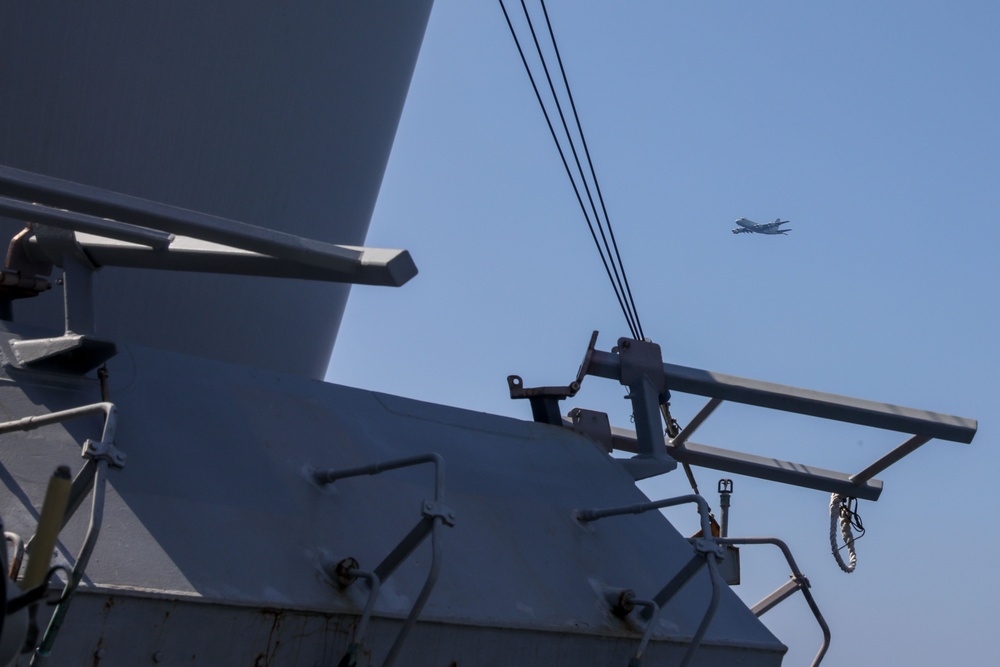 Sailors aboard USS Howard (DDG 83) conduct a replenishment-at-sea exercise during Sama Sama 2024