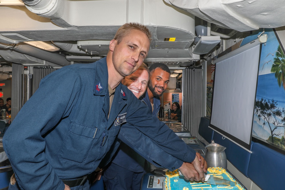 USS Howard celebrates the Navy’s birthday during Sama Sama 2024 in the South China Sea