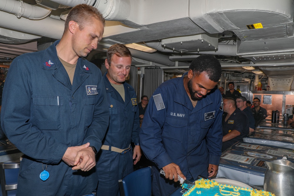 USS Howard celebrates the Navy’s birthday during Sama Sama 2024 in the South China Sea