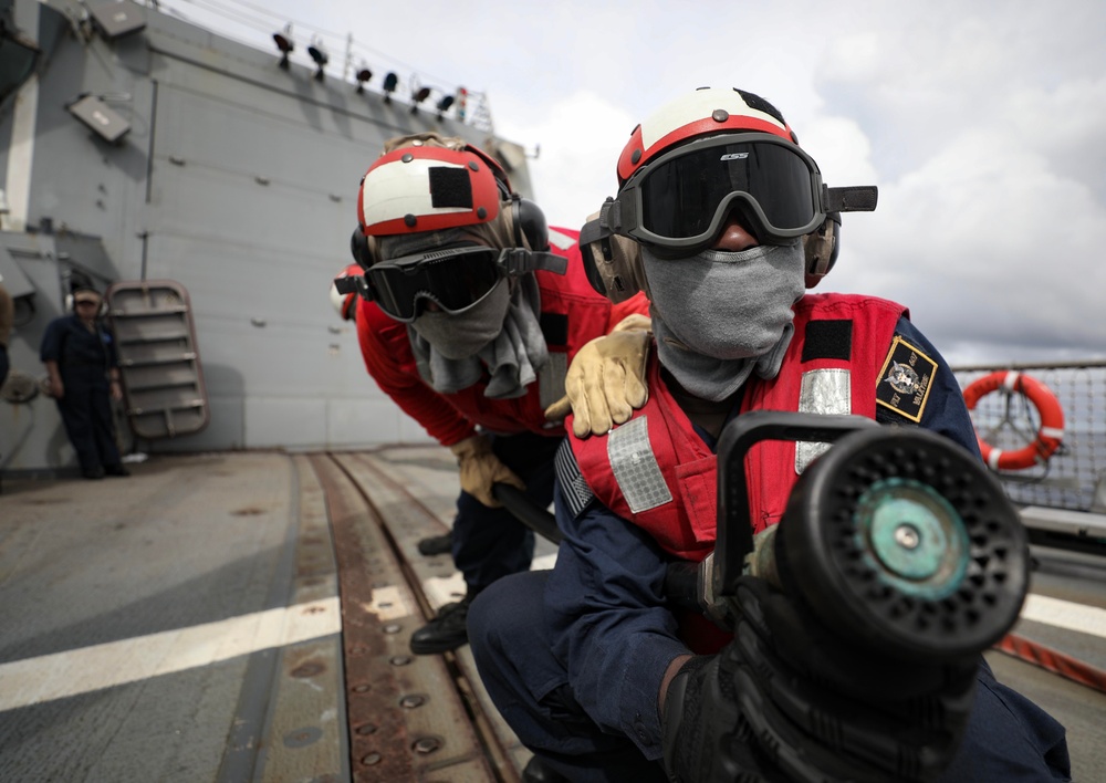 USS Dewey (DDG 105) Conducts Aircraft Firefighting Drill While Operating in the Andaman Sea