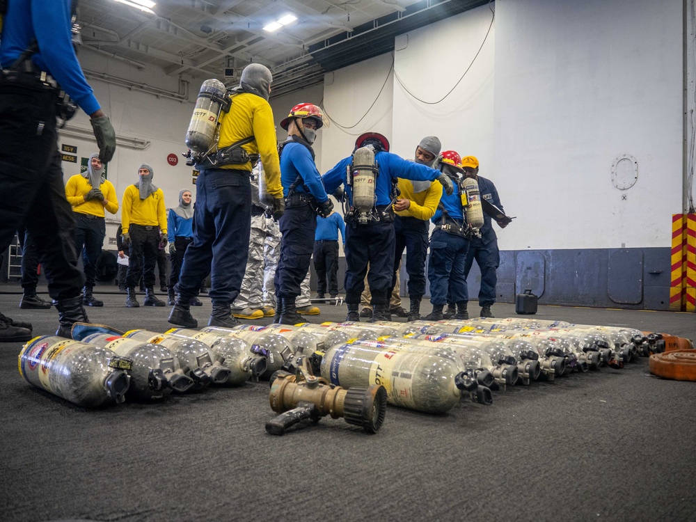 USS Carl Vinson (CVN 70) Sailors Participate in a General Quarters Drill