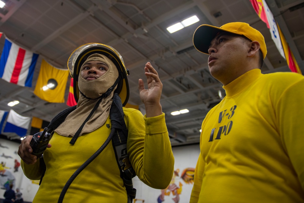 USS Carl Vinson (CVN 70) Sailors Participate in a General Quarters Drill