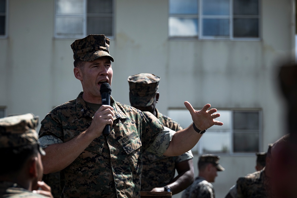 31st MEU Commanding Officer awards Marines in MAGTF Formation