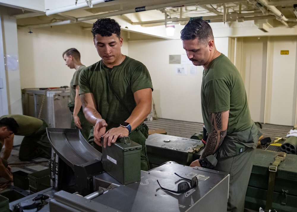 VMM-165 (Rein.) Marines Conduct Aviation Ordnance Ops Aboard USS Miguel Keith