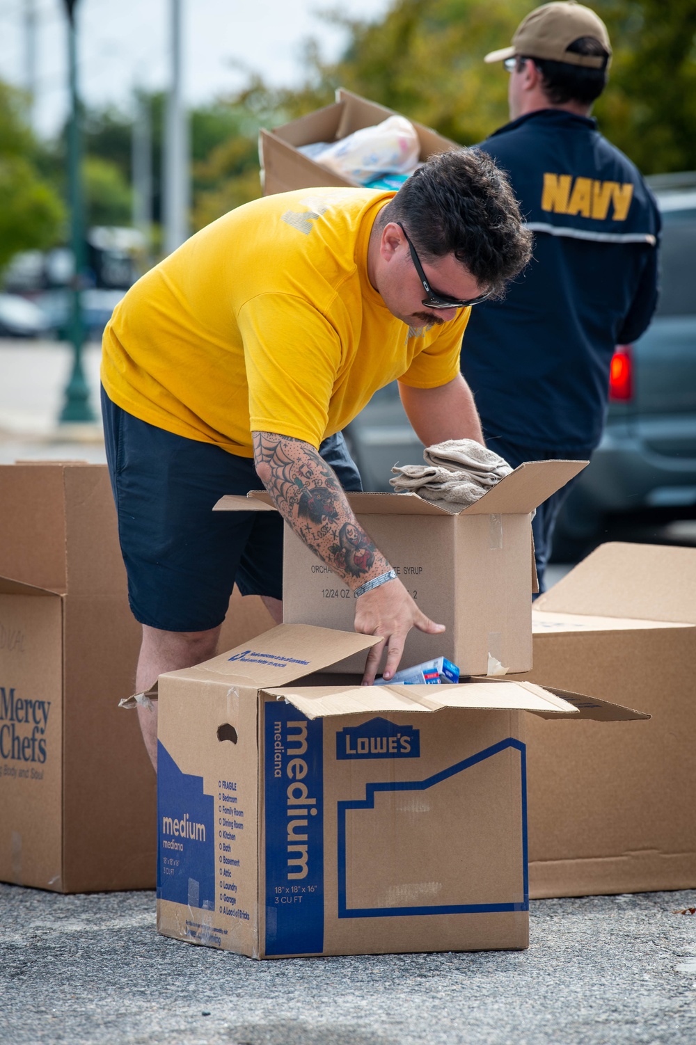 Sailors Prepare Consummables in Support of Hurricane Helene Relief