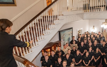 U.S. Naval Academy Superintendent Vice Adm. Yvette M. Davids hosts the 1st Class (senior) Midshipmen Dinner