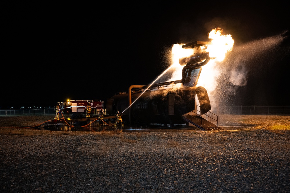 436th CES Fire and Emergency Services conducts night live fire training