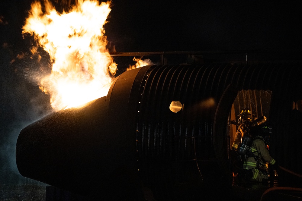 436th CES Fire and Emergency Services conducts night live fire training