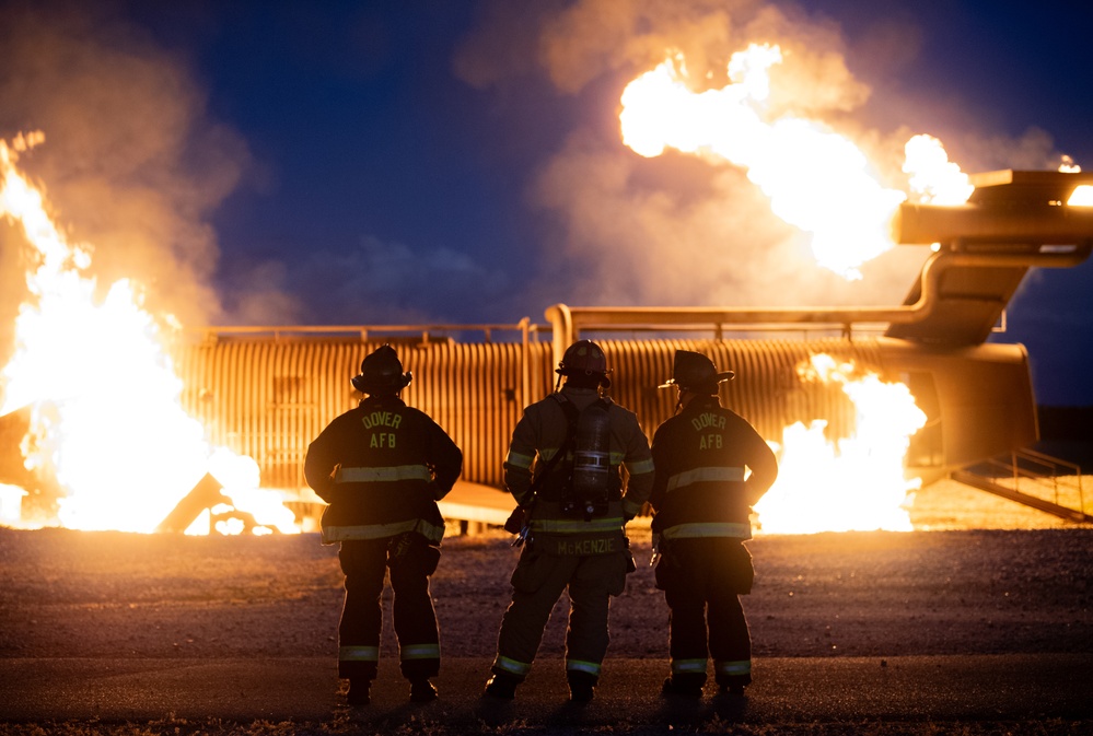 436th CES Fire Department conduct night live fire training