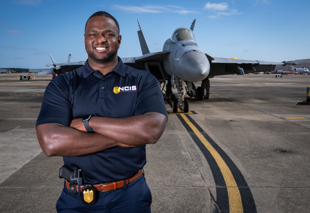 Naval Criminal Investigative Service (NCIS) Special Agent (SA) Kenneth Randle around the flight line with F-18 Hornets during the Naval Air Station (NAS) Oceana Airshow on 20 September 2024.