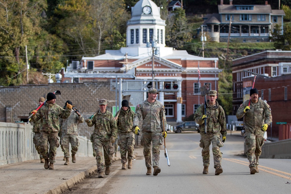 887th Engineer Company, 19th Engineer Battalion prepare to help remove debris from roads and pathways