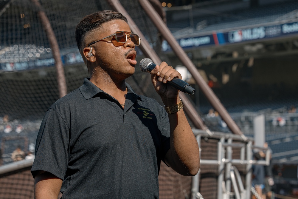 Staff Sgt. Chandler performs God Bless America at PETCO Park Stadium