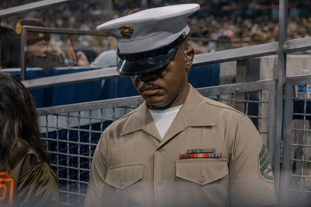 Staff Sgt. Chandler performs God Bless America at PETCO Park Stadium