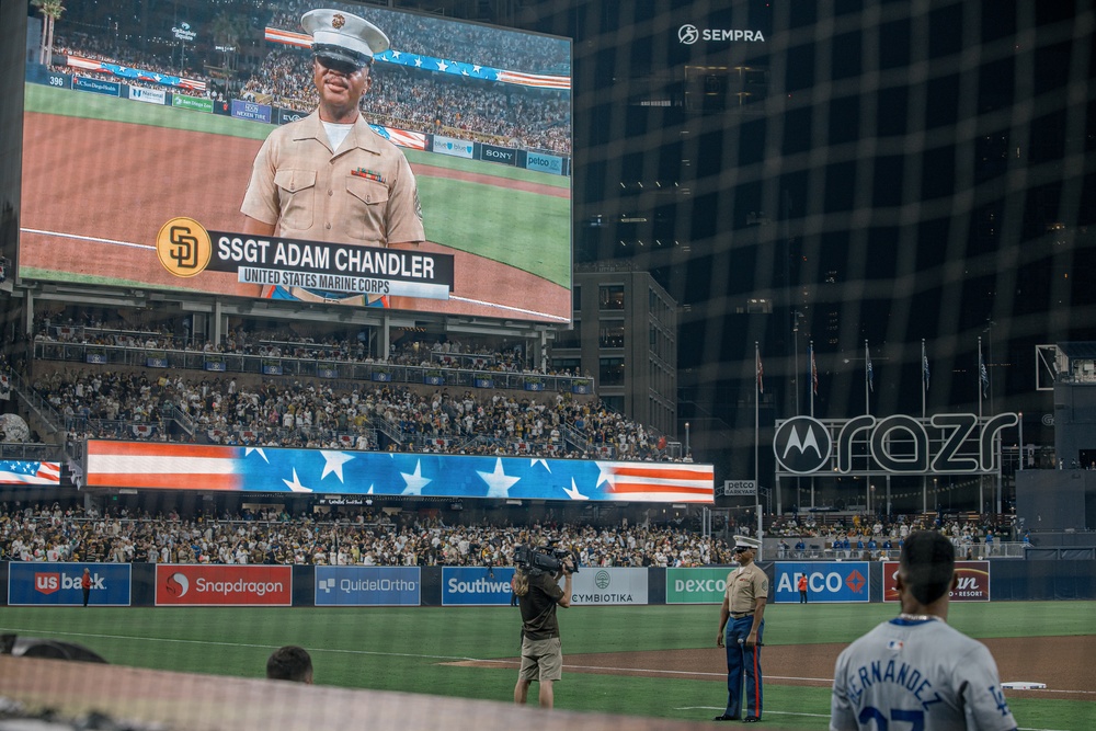 Staff Sgt. Chandler performs God Bless America at PETCO Park Stadium