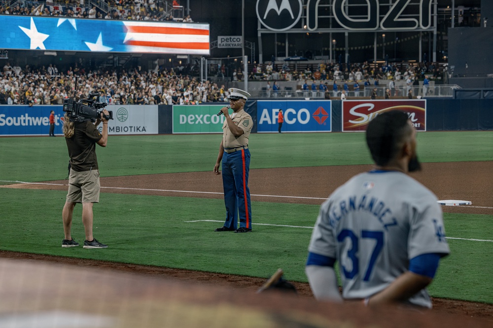 Staff Sgt. Chandler performs God Bless America at PETCO Park Stadium