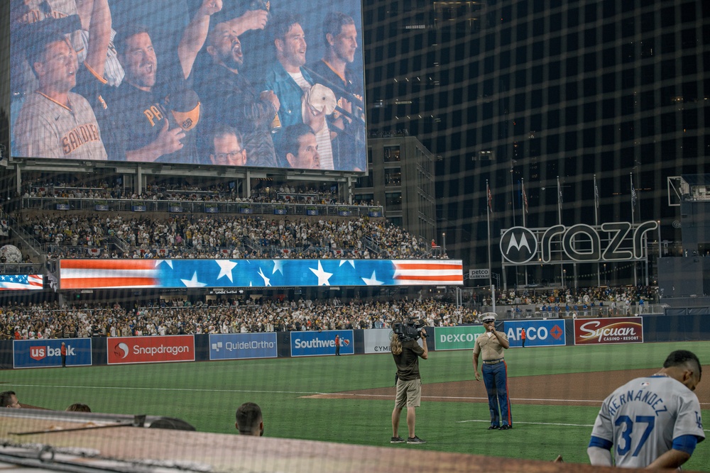 Staff Sgt. Chandler performs God Bless America at PETCO Park Stadium