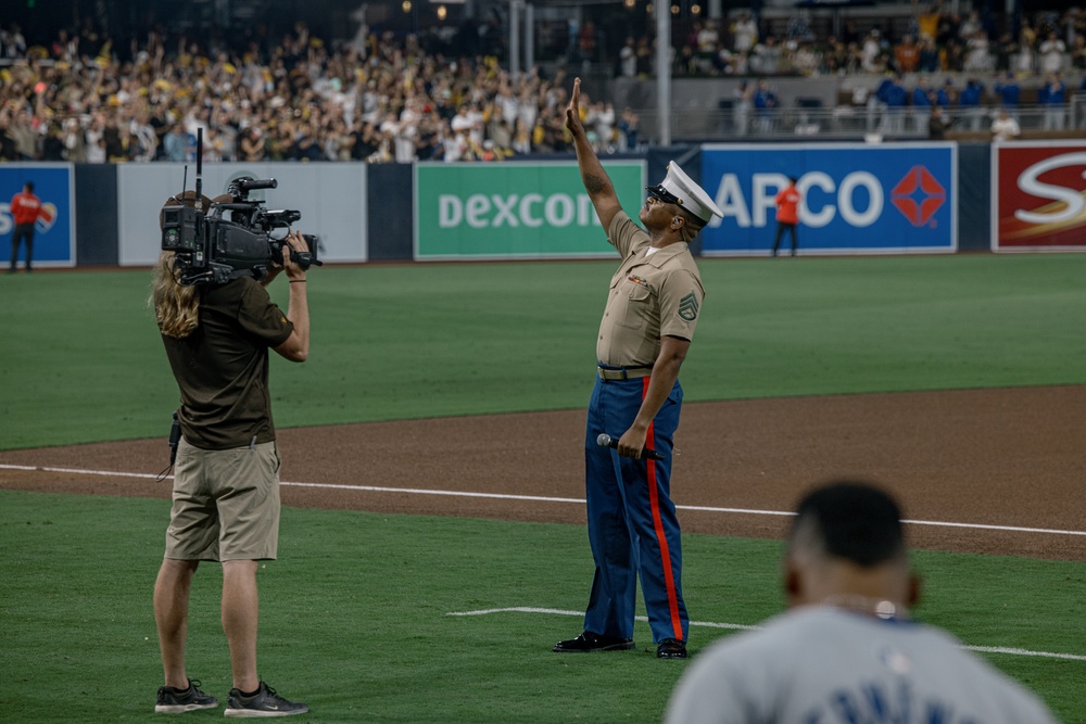 Staff Sgt. Chandler performs God Bless America at PETCO Park Stadium