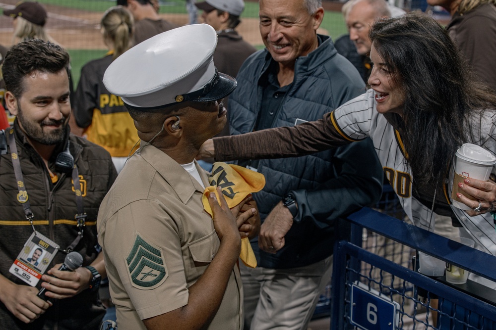 Staff Sgt. Chandler performs God Bless America at PETCO Park Stadium