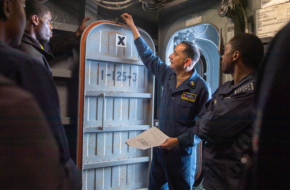 USS George Washington Sailors Perform Watertight Door Maintenance