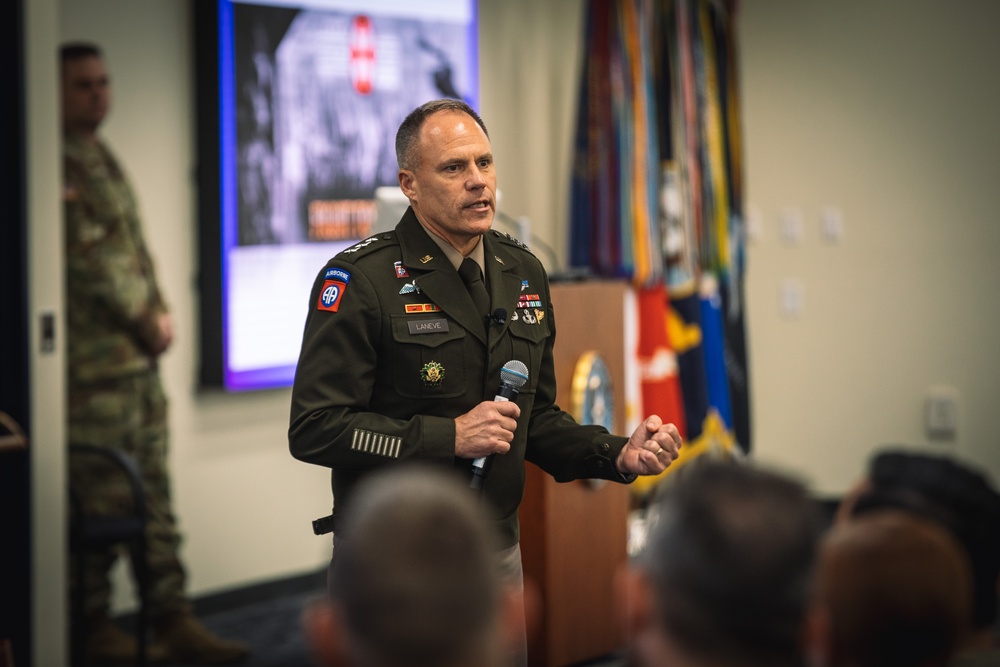 Eighth Army Commanding General addresses DINFOS student boy