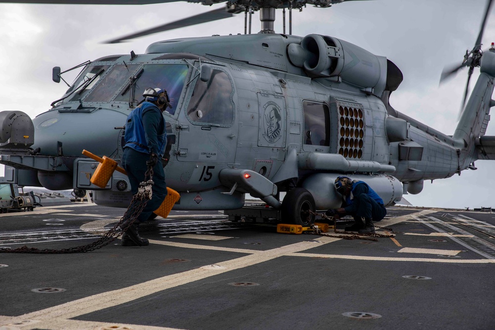 USS Ralph Johnson Conducts Flight Operations.