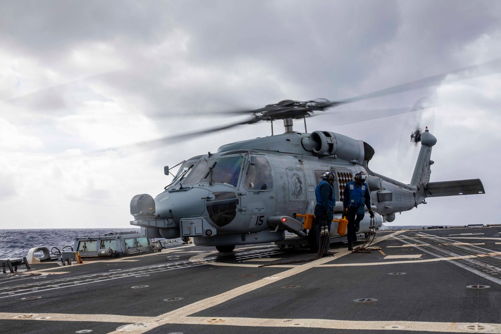 USS Ralph Johnson Conducts Flight Operations.