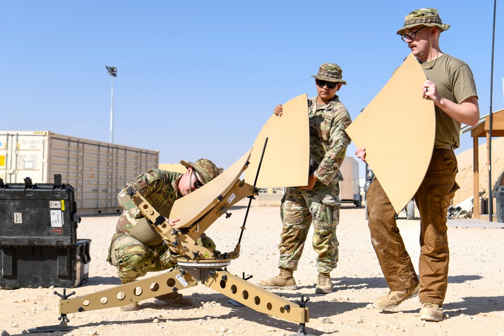 378th ECS Airmen Practice Assembling a Communications Fly-away Kit