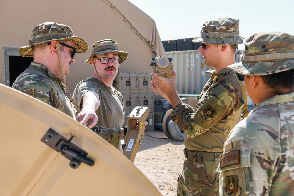 378th ECS Airmen Practice Assembling a Communications Fly-away Kit