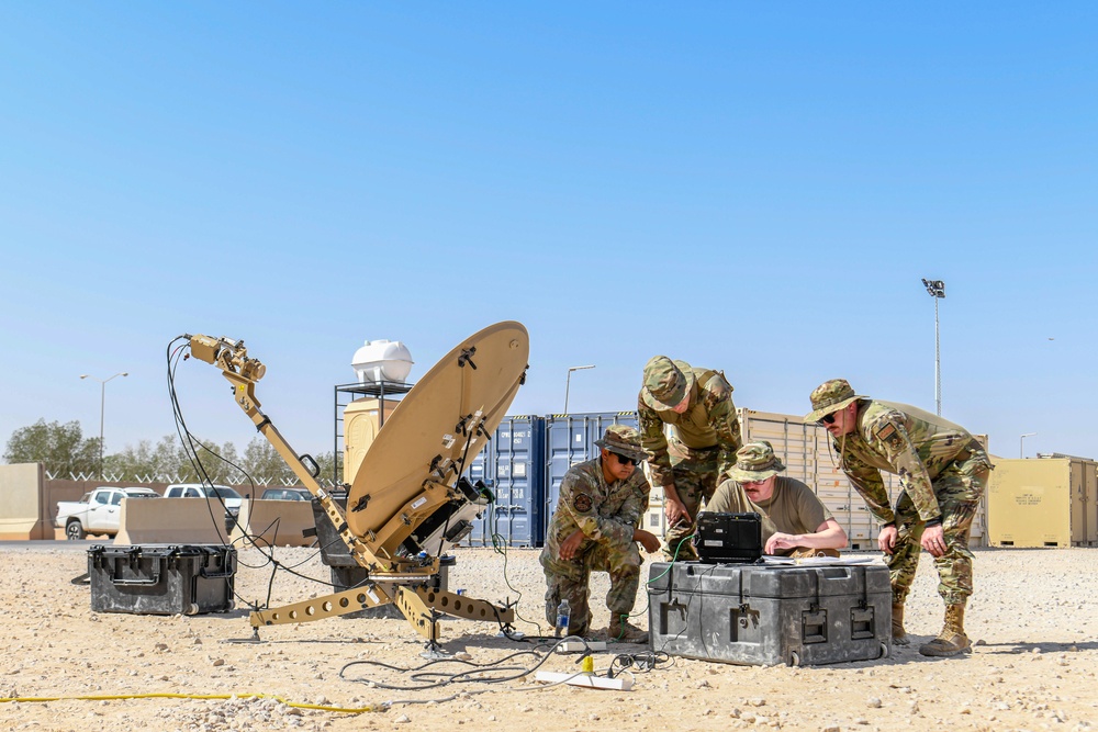 378th ECS Airmen Practice Assembling a Communications Fly-away Kit