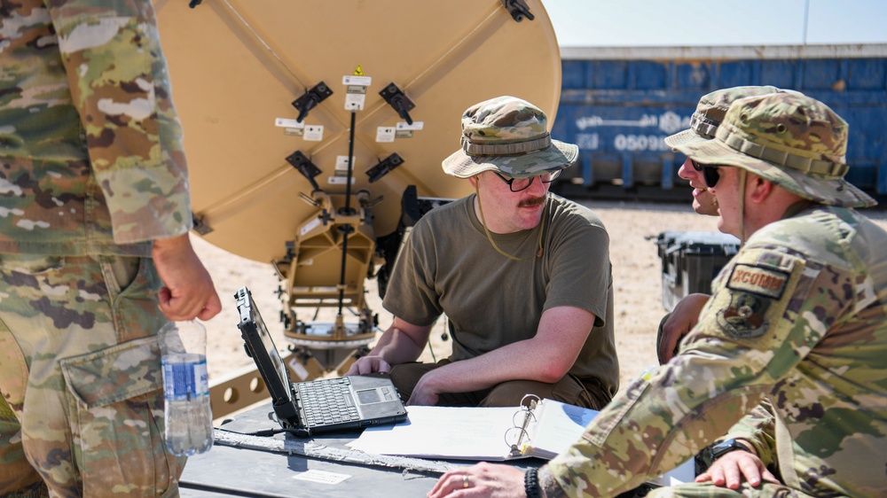 378th ECS Airmen Practice Assembling a Communications Fly-away Kit