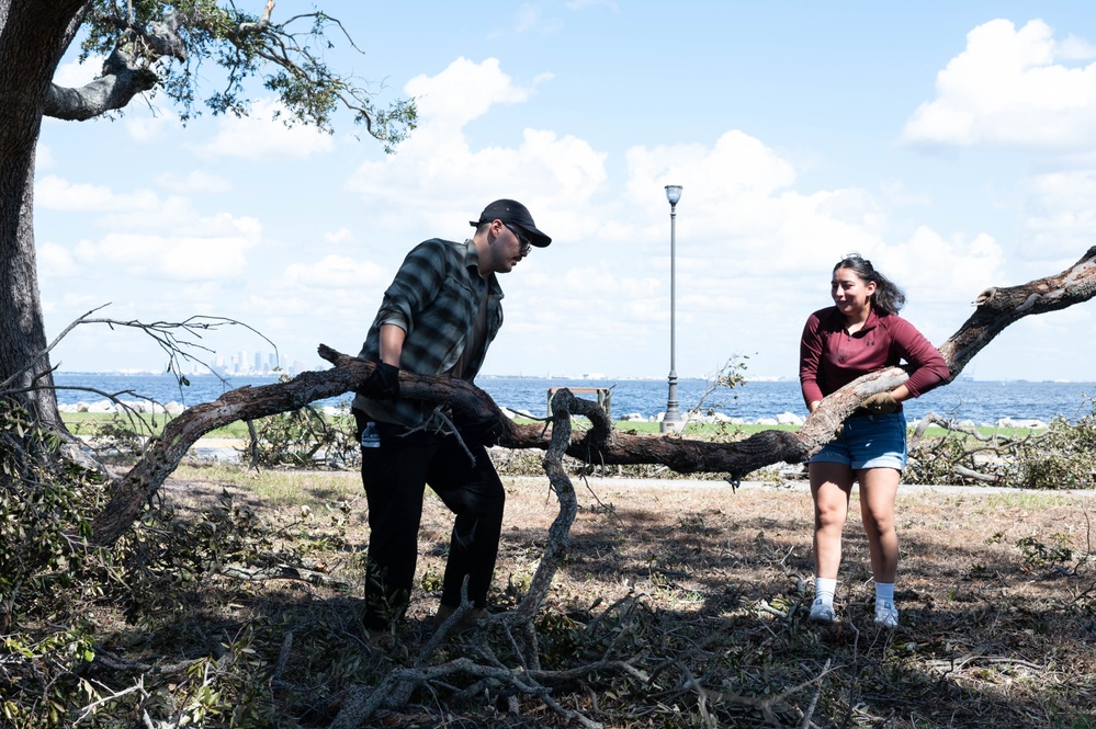 MacDill Dorm Residents and Volunteers cleanup park after Hurricane Milton