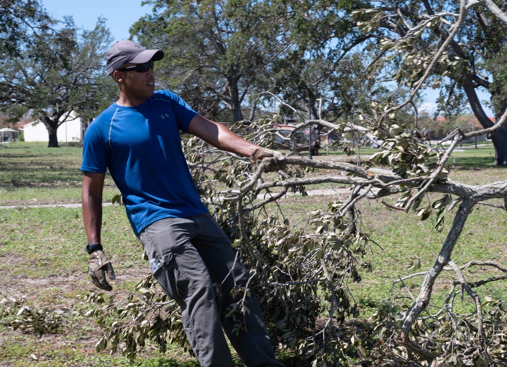 MacDill Dorm Residents and Volunteers cleanup park after Hurricane Milton