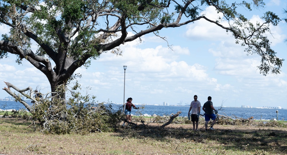 MacDill Dorm Residents and Volunteers cleanup park after Hurricane Milton