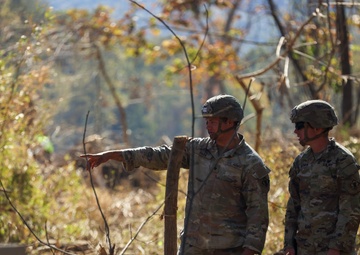U.S. Army Soldiers assigned to 161st Engineer Support Company (Airborne), 27th Engineer Battalion (Airborne), 20th Engineer Brigade, XVIII Airborne Corps conduct route clearance in Swannanoa, North Carolina