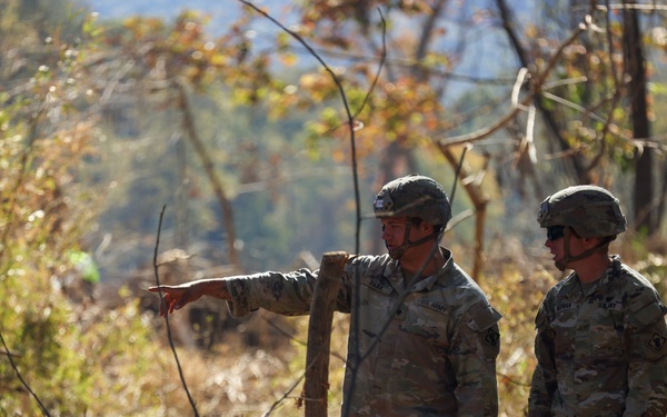U.S. Army Soldiers assigned to 161st Engineer Support Company (Airborne), 27th Engineer Battalion (Airborne), 20th Engineer Brigade, XVIII Airborne Corps conduct route clearance in Swannanoa, North Carolina