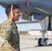 SSgt Xavier Collins, Crew Chief for the 912th Aircraft Maintenance Squadron, swears in for his re-enlistment ceremony in front of a B-1B Bomber at Edwards Air Force Base