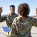 SSgt Xavier Collins, Crew Chief for the 912th Aircraft Maintenance Squadron, swears in for his re-enlistment ceremony in front of a B-1B Bomber at Edwards Air Force Base