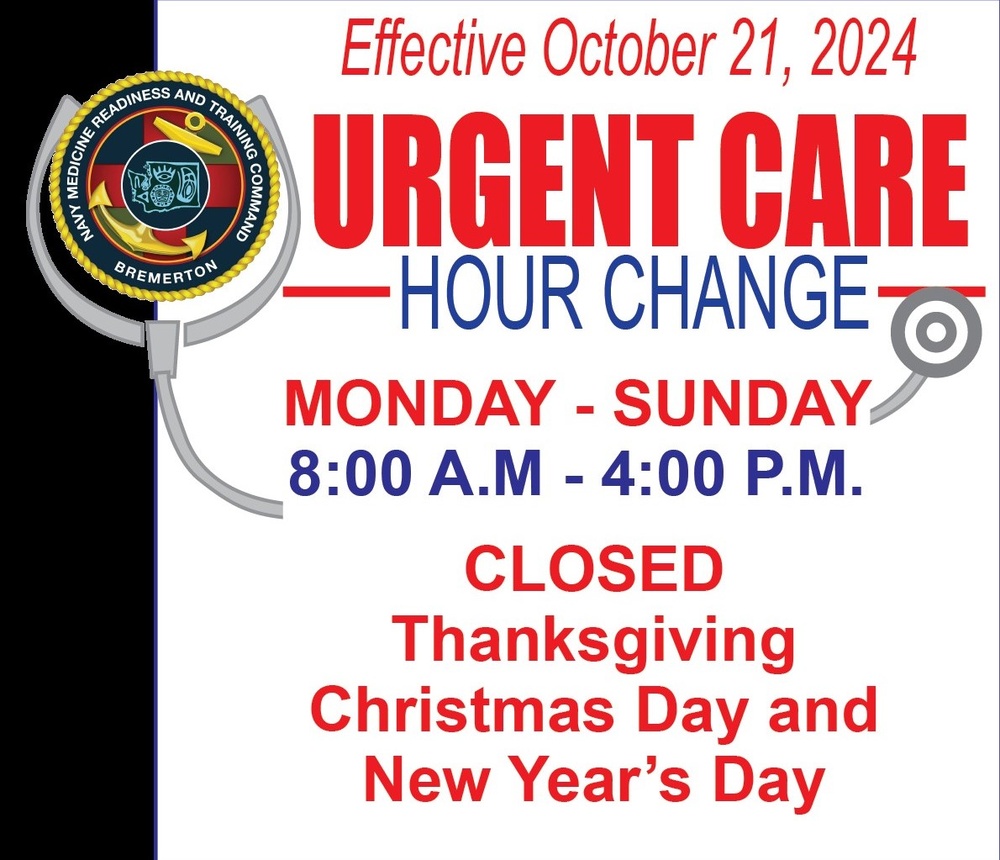 Naval Hospital Bremerton Urgent Care Clinic Transition Oct. 21, 2024