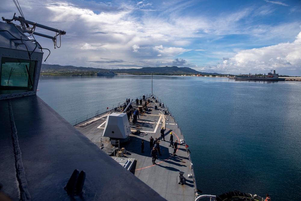 USS Ralph Johnson Conducts a Sea and Anchor Evolution During a Port Visit to Guam.