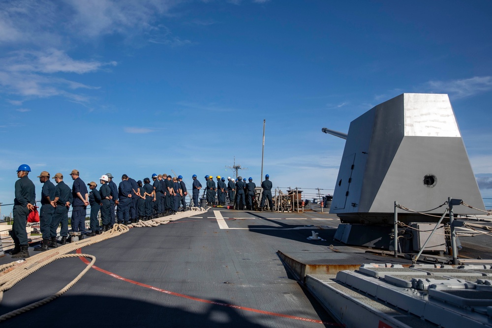 USS Ralph Johnson Conducts a Sea and Anchor Evolution During a Port Visit to Guam.