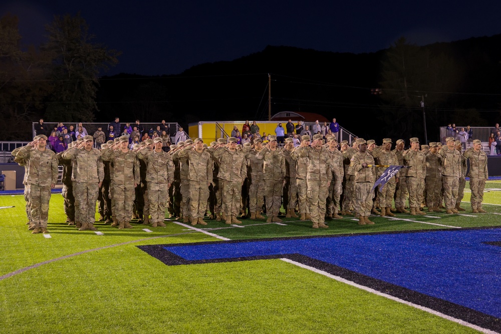 101st Airborne Division Soldiers honored at a local high school football game for Hurricane Helene relief efforts