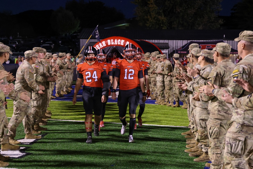 101st Airborne Division Soldiers honored at a local high school football game for Hurricane Helene relief efforts