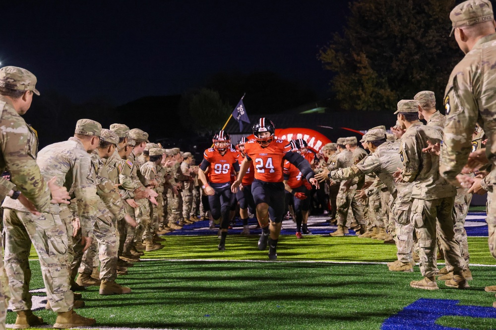 101st Airborne Division Soldiers honored at a local high school football game for Hurricane Helene relief efforts